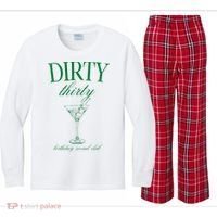 Dirty Thirty Birthday Social Club Retro Green Martini Kids Long Sleeve Plaid Pajama Set thumb 0