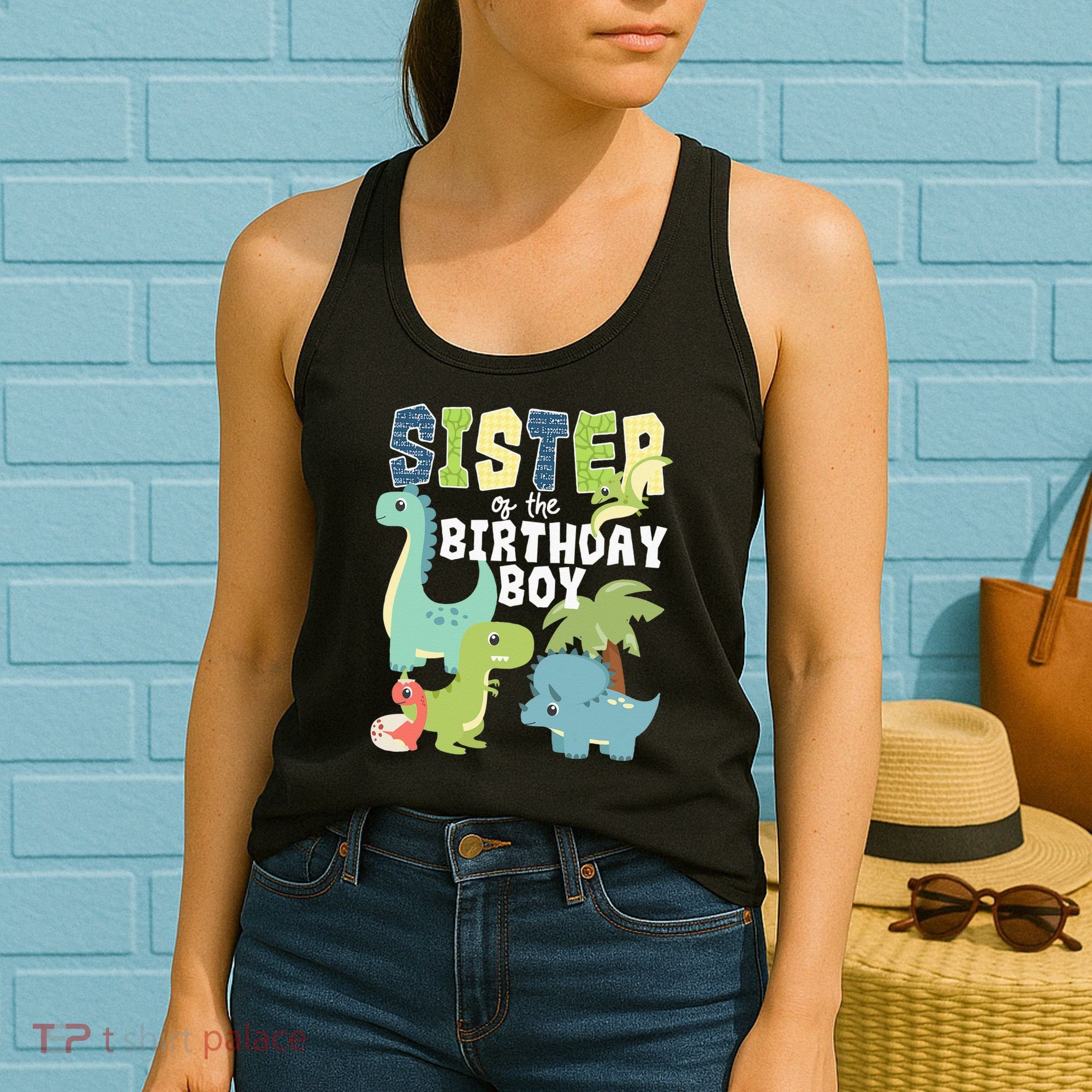 Dinosaurs Theme Birthday Sister Of The Birthday Boy Dinosaur Women's Tank Top