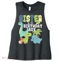 Dinosaurs Theme Birthday Sister Of The Birthday Boy Dinosaur Women's Racerback Cropped Tank thumb 0
