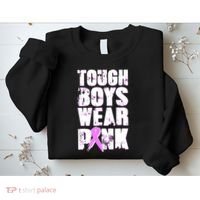 Distressed Tough Boys Wear Pink Breast Cancer Awareness Sweatshirt thumb 2