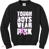 Distressed Tough Boys Wear Pink Breast Cancer Awareness Kids Sweatshirt thumb 0
