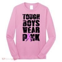 Distressed Tough Boys Wear Pink Breast Cancer Awareness Long Sleeve Shirt thumb 0