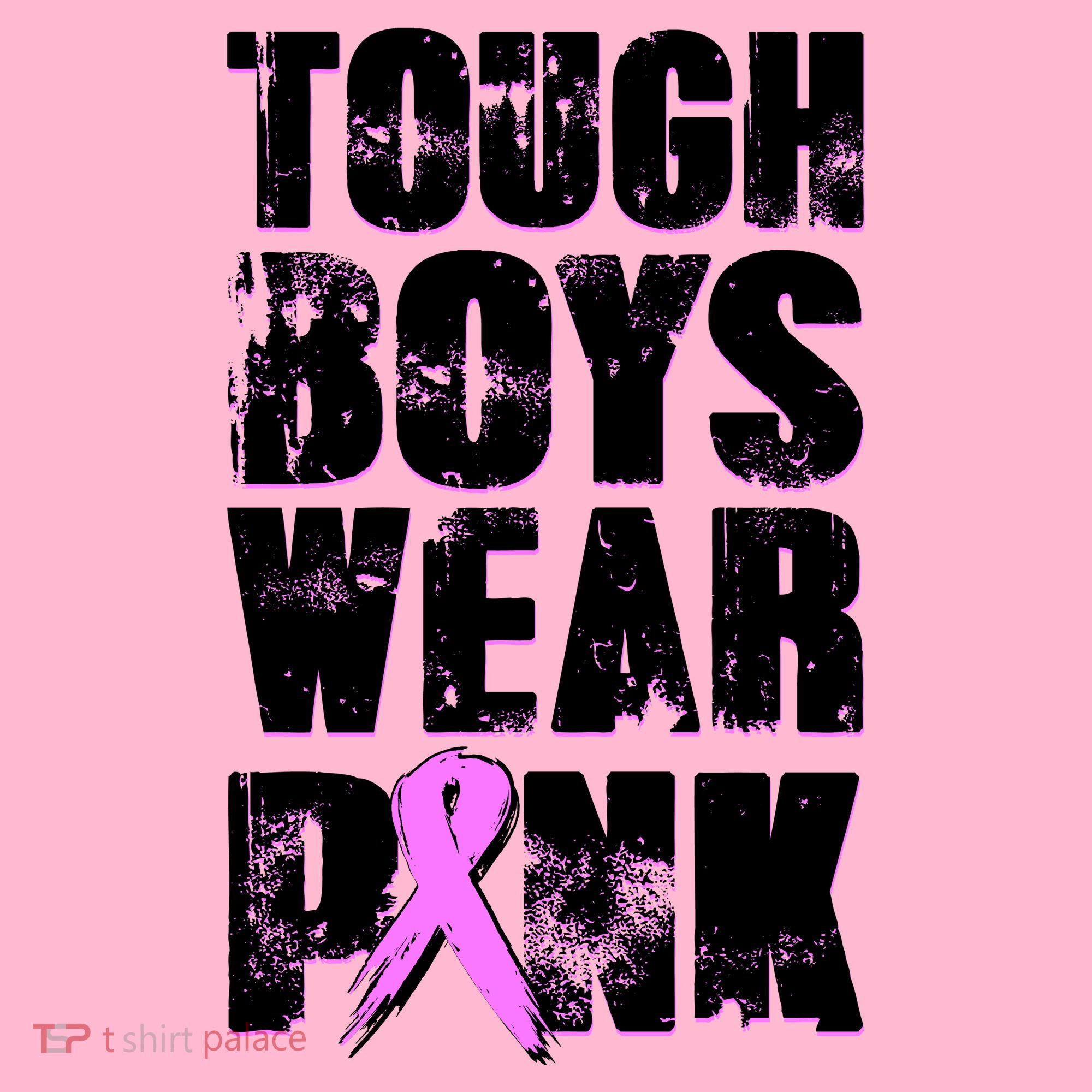 Distressed Tough Boys Wear Pink Breast Cancer Awareness Long Sleeve Shirt