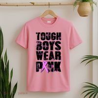 Distressed Tough Boys Wear Pink Breast Cancer Awareness T-Shirt thumb 2