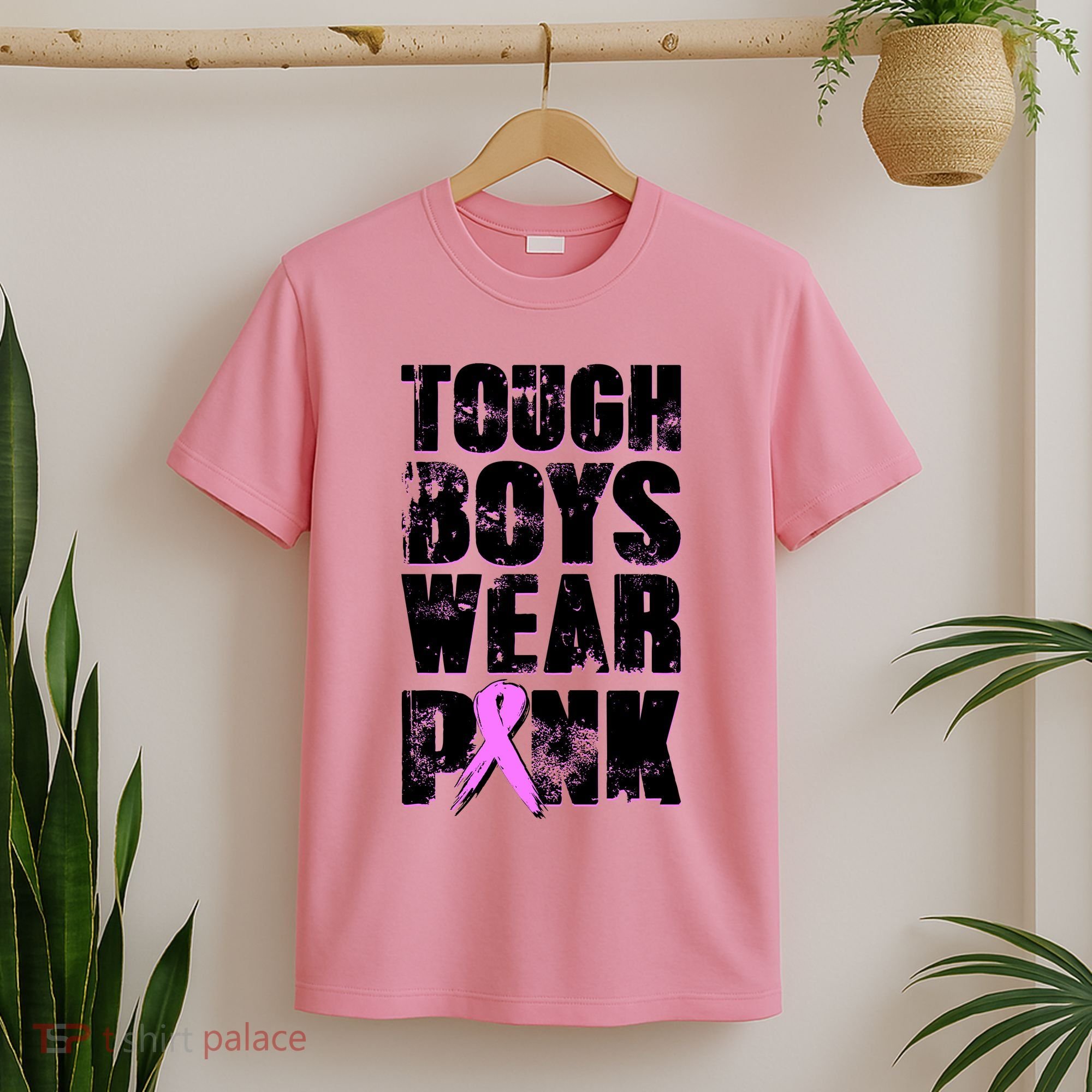 Distressed Tough Boys Wear Pink Breast Cancer Awareness T-Shirt