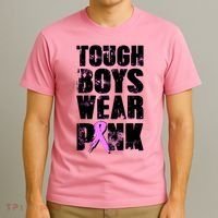 Distressed Tough Boys Wear Pink Breast Cancer Awareness T-Shirt thumb 3