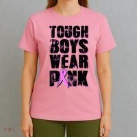 Distressed Tough Boys Wear Pink Breast Cancer Awareness T-Shirt thumb 4