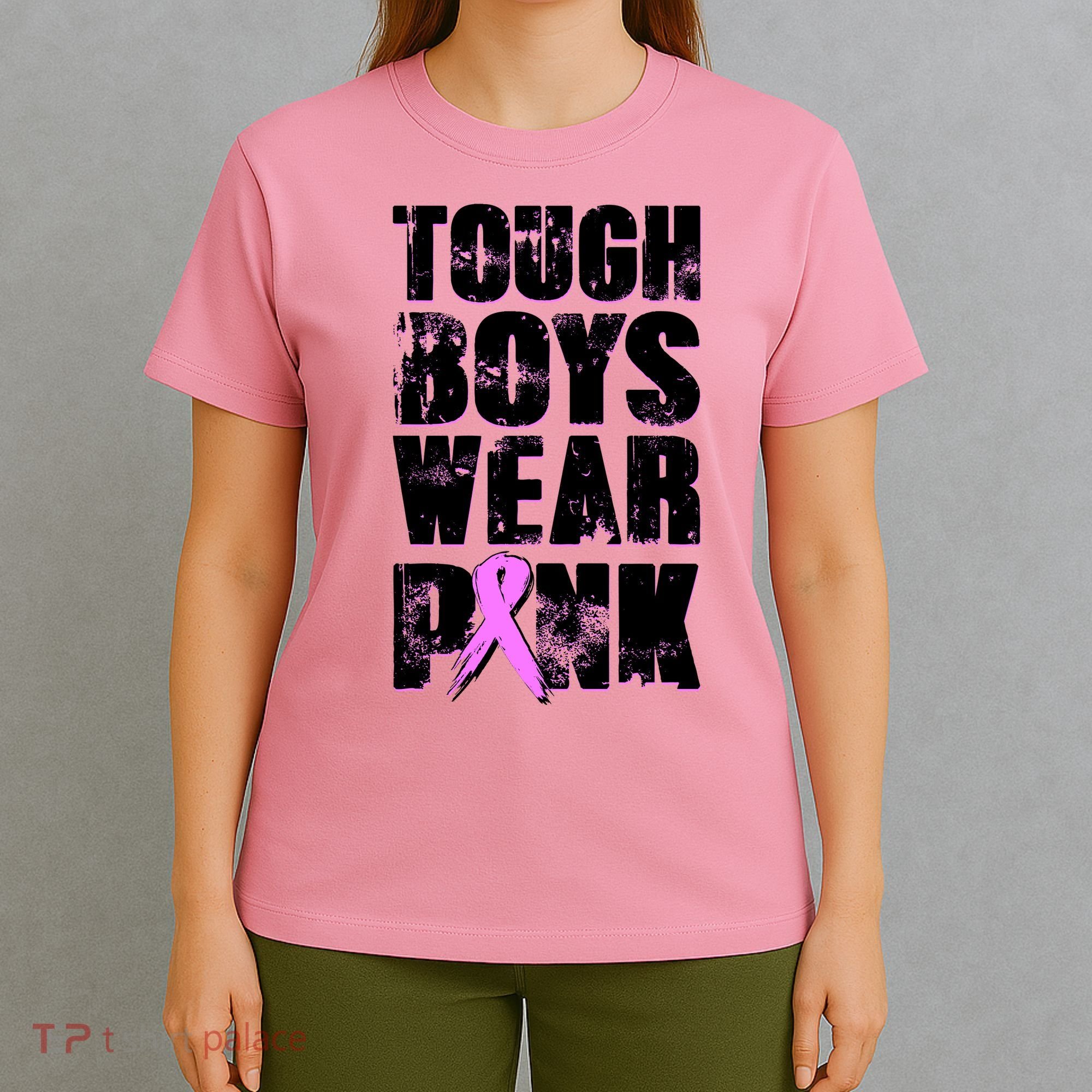 Distressed Tough Boys Wear Pink Breast Cancer Awareness T-Shirt