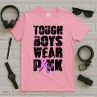 Distressed Tough Boys Wear Pink Breast Cancer Awareness T-Shirt thumb 5