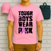 Distressed Tough Boys Wear Pink Breast Cancer Awareness T-Shirt thumb 6
