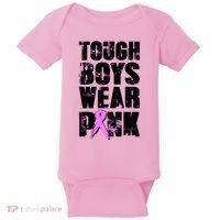 Distressed Tough Boys Wear Pink Breast Cancer Awareness Baby Bodysuit thumb 0