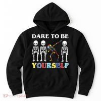 Dare To Be Yourself Autism Awareness Skeleton Hoodie thumb 0