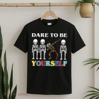 Dare To Be Yourself Autism Awareness Skeleton T-Shirt thumb 2