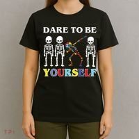 Dare To Be Yourself Autism Awareness Skeleton T-Shirt thumb 4