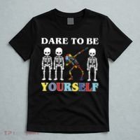 Dare To Be Yourself Autism Awareness Skeleton T-Shirt thumb 5