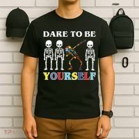 Dare To Be Yourself Autism Awareness Skeleton T-Shirt thumb 6