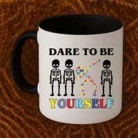 Dare To Be Yourself Autism Awareness Skeleton Coffee Mug thumb 2