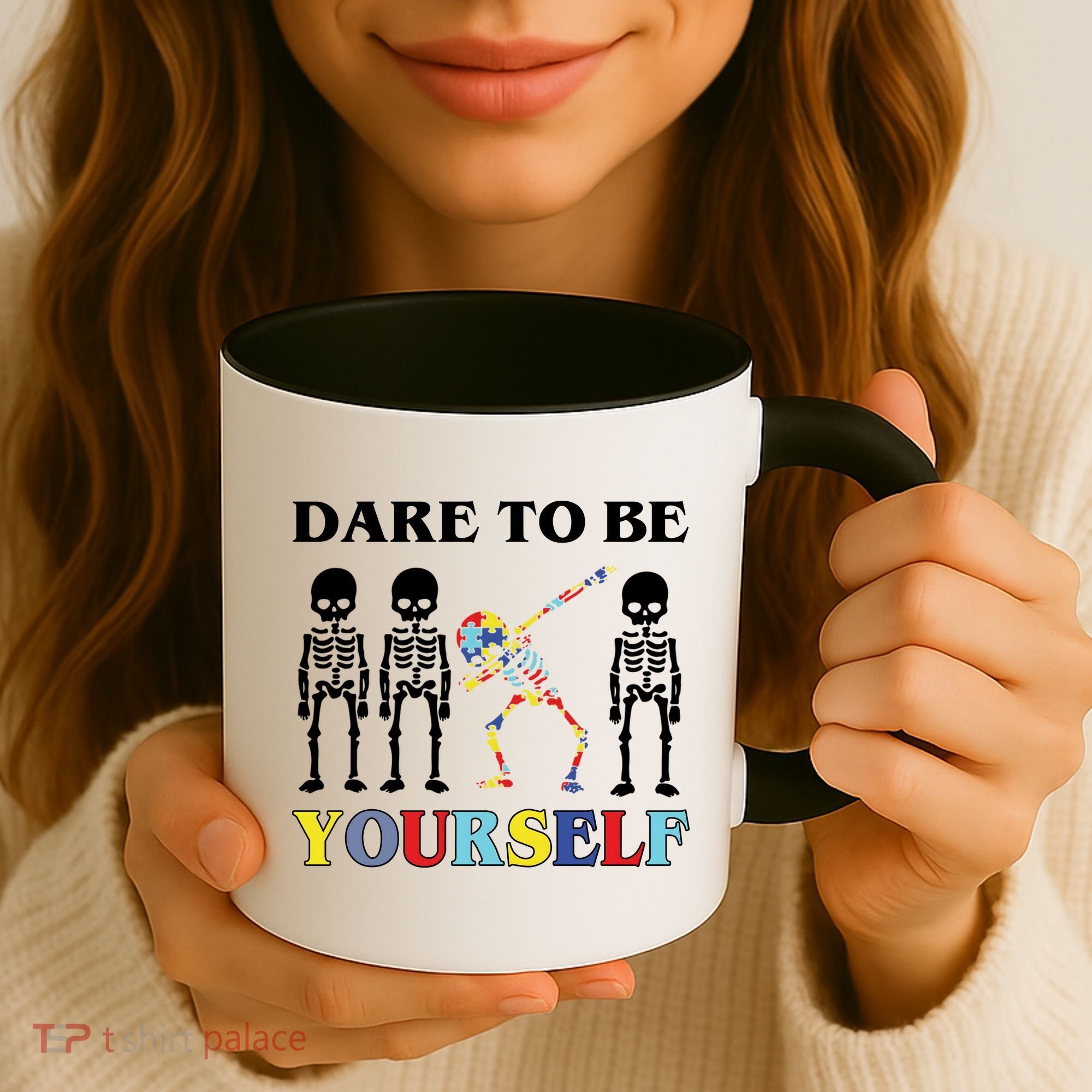 Dare To Be Yourself Autism Awareness Skeleton Coffee Mug