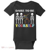Dare To Be Yourself Autism Awareness Skeleton Baby Bodysuit thumb 0