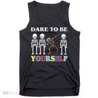 Dare To Be Yourself Autism Awareness Skeleton Tank Top thumb 0