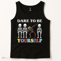 Dare To Be Yourself Autism Awareness Skeleton Tank Top thumb 2