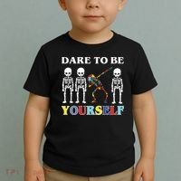 Dare To Be Yourself Autism Awareness Skeleton Toddler T-Shirt thumb 2