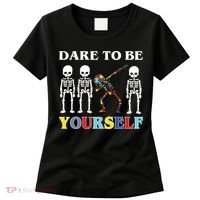 Dare To Be Yourself Autism Awareness Skeleton Women's T-Shirt thumb 0