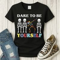 Dare To Be Yourself Autism Awareness Skeleton Women's T-Shirt thumb 3