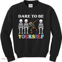 Dare To Be Yourself Autism Awareness Skeleton Kids Sweatshirt thumb 0