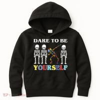 Dare To Be Yourself Autism Awareness Skeleton Kids Hoodie thumb 0