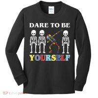Dare To Be Yourself Autism Awareness Skeleton Kids Long Sleeve Shirt thumb 0