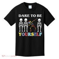 Dare To Be Yourself Autism Awareness Skeleton Kids T-Shirt thumb 0