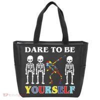 Dare To Be Yourself Autism Awareness Skeleton Tote Bag thumb 0