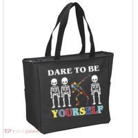 Dare To Be Yourself Autism Awareness Skeleton Tote Bag thumb 2