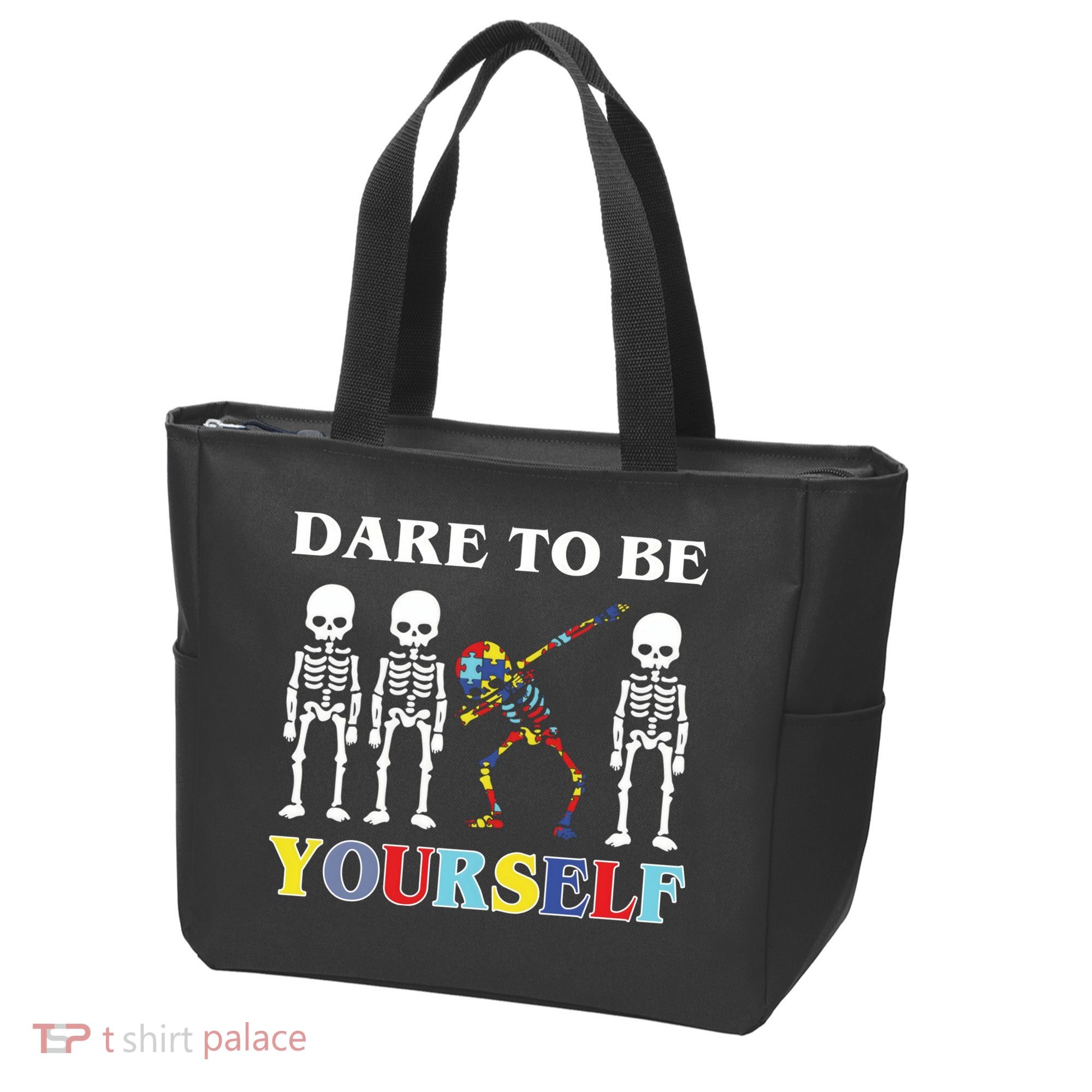 Dare To Be Yourself Autism Awareness Skeleton Tote Bag