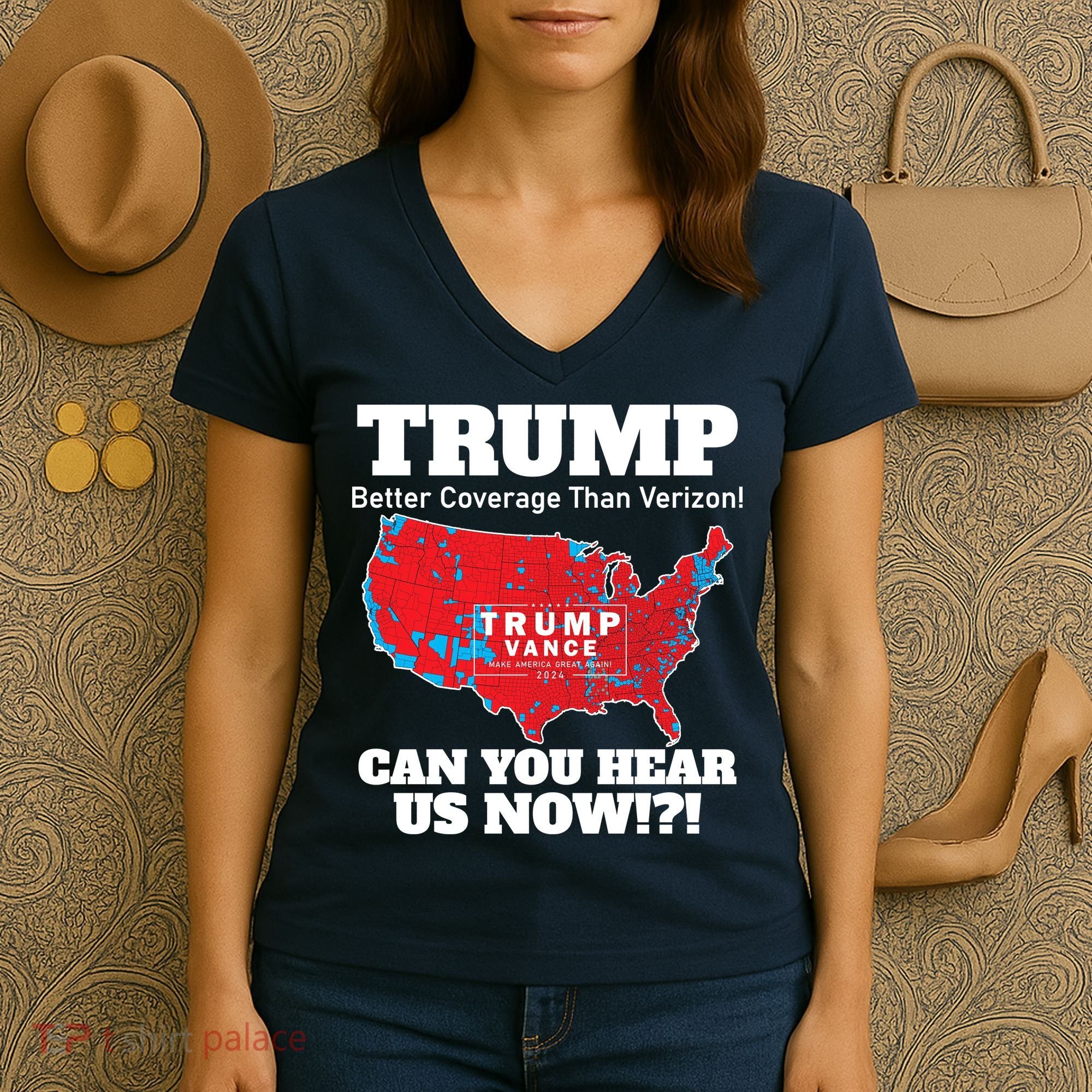 Donald Trump Better Coverage Can You Hear Us Now Electoral Map 2024 Women's V-Neck T-Shirt