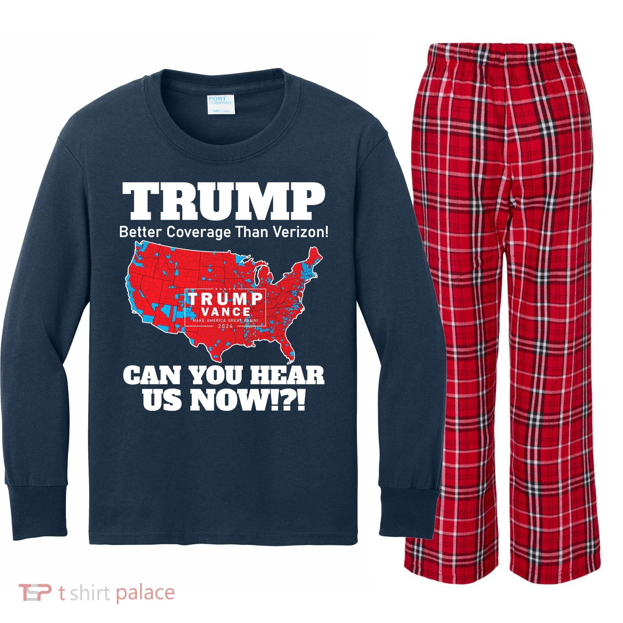 Donald Trump Better Coverage Can You Hear Us Now Electoral Map 2024 Kids Long Sleeve Plaid Pajama Set