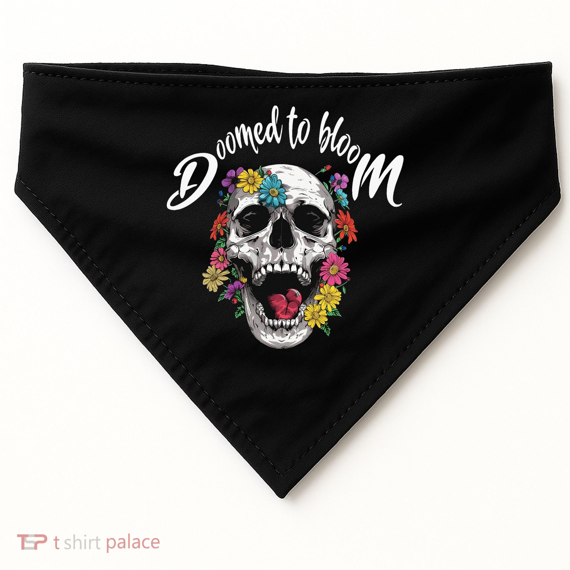 Doomed to Bloom Skull and Flowers Sobriety USA-Made Doggie Bandana