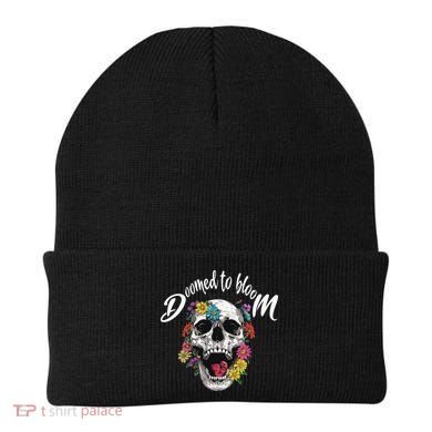 Doomed to Bloom Skull and Flowers Sobriety Beanie