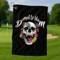 Doomed to Bloom Skull and Flowers Sobriety Golf Towel thumb 1
