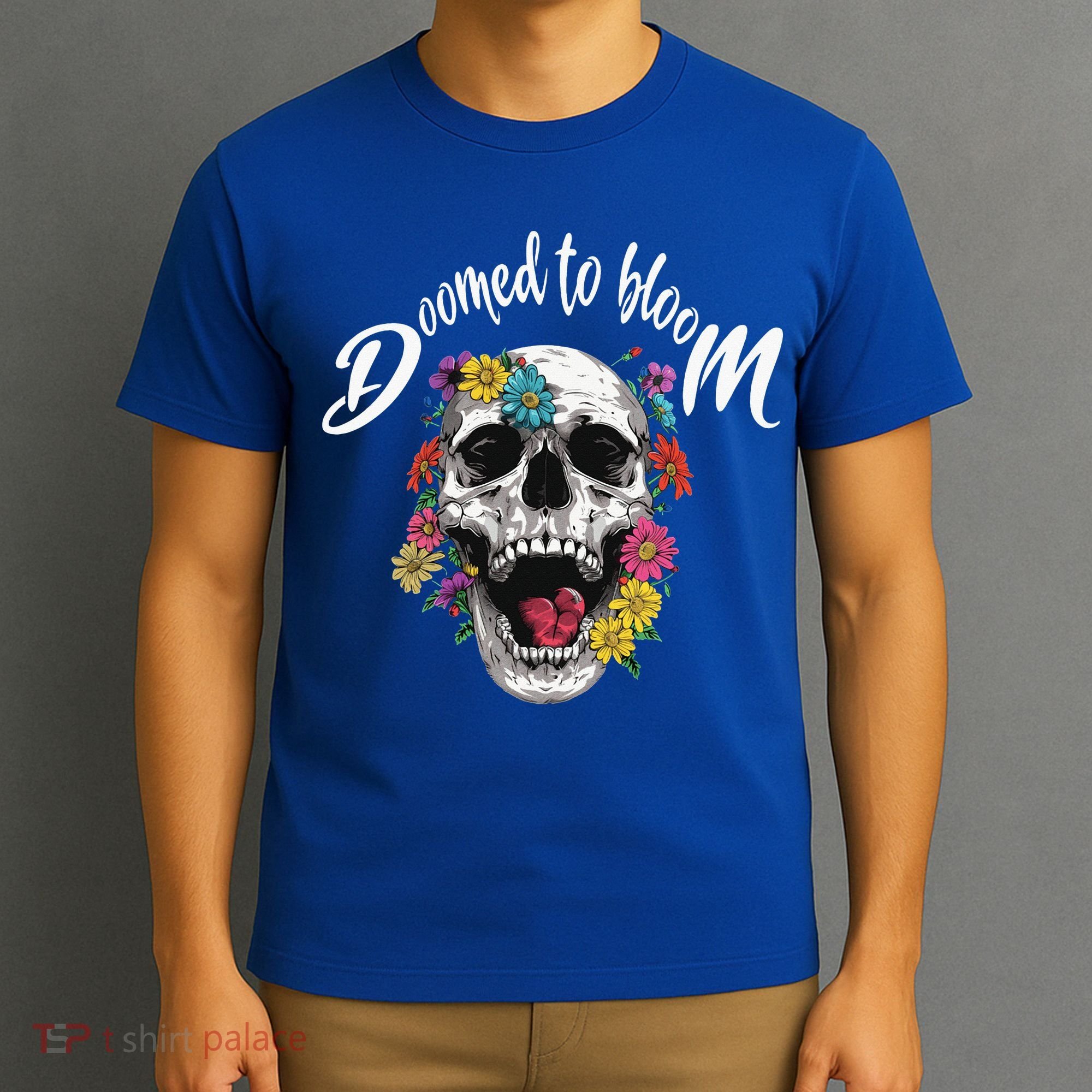Doomed to Bloom Skull and Flowers Sobriety T-Shirt