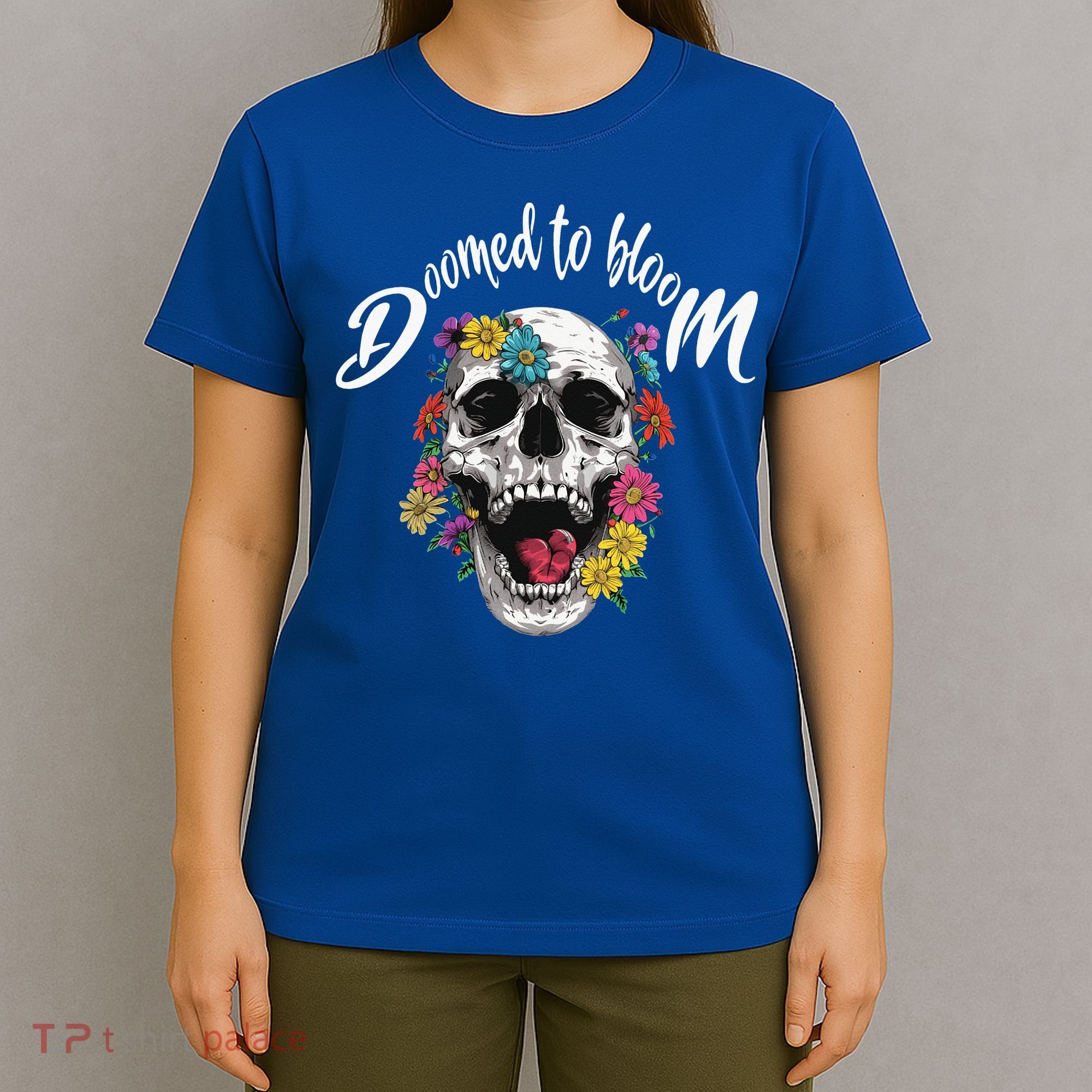 Doomed to Bloom Skull and Flowers Sobriety T-Shirt