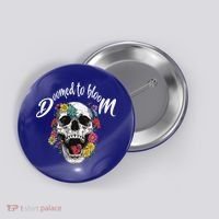 Doomed to Bloom Skull and Flowers Sobriety Button thumb 0
