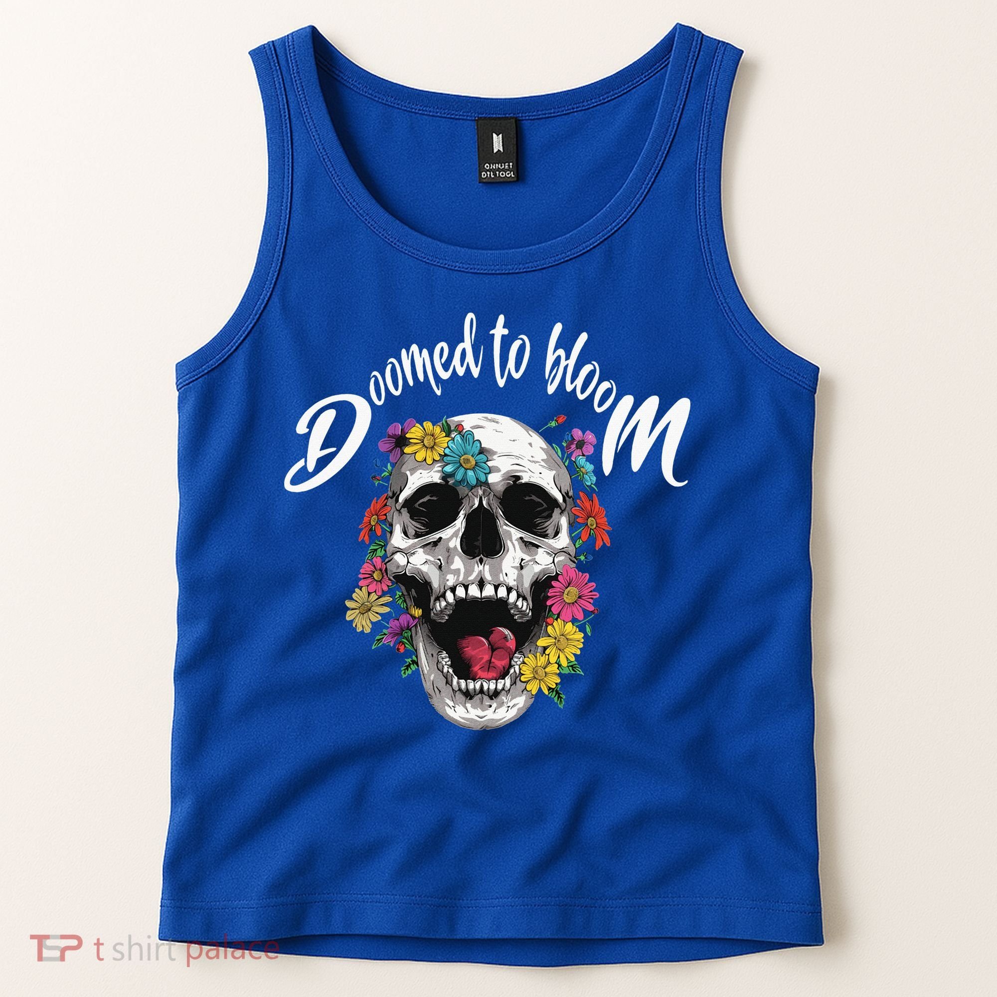 Doomed to Bloom Skull and Flowers Sobriety Tank Top