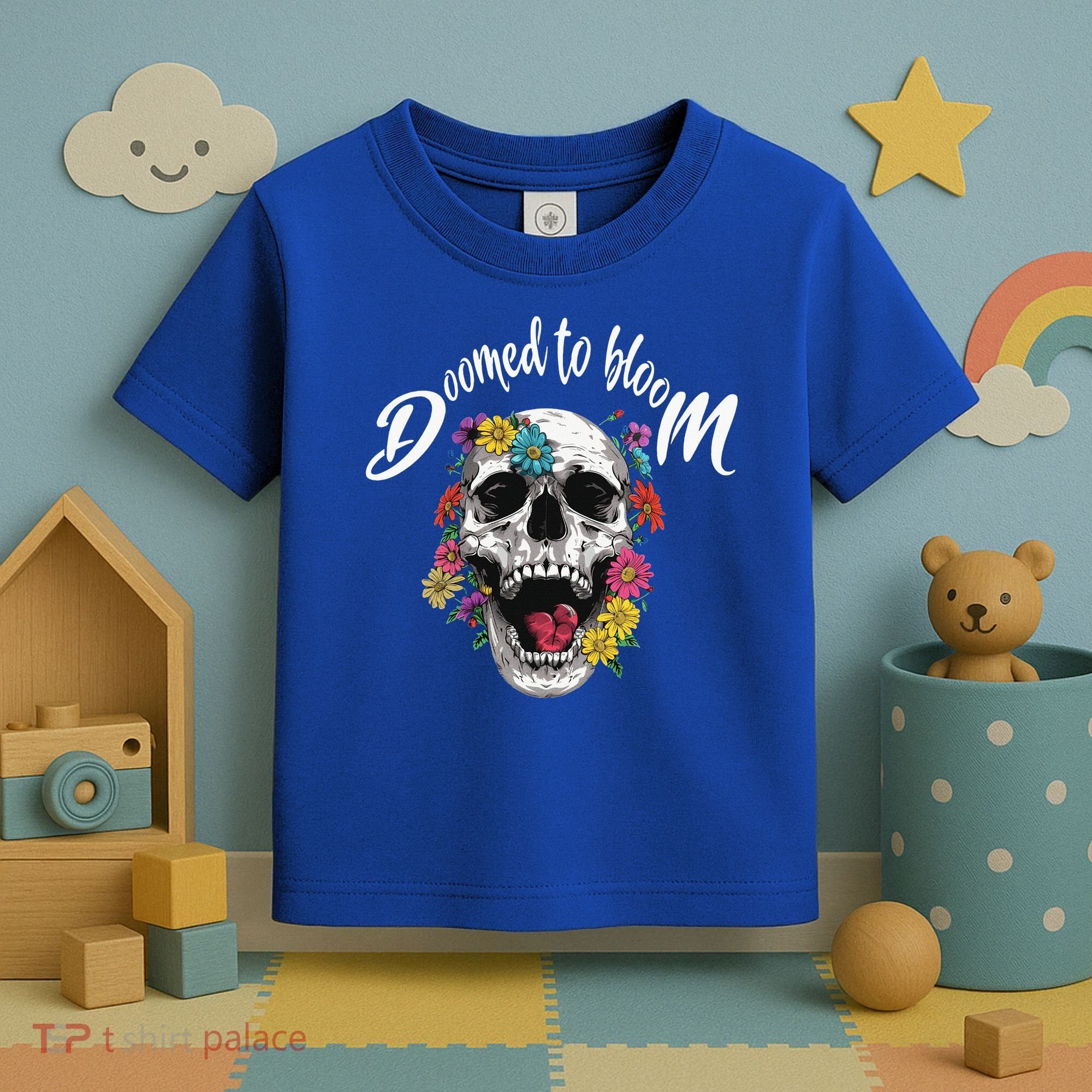 Doomed to Bloom Skull and Flowers Sobriety Toddler T-Shirt