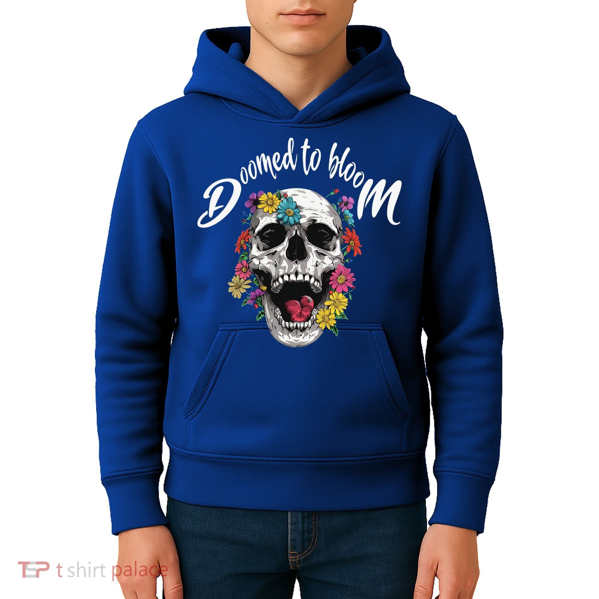 Doomed to Bloom Skull and Flowers Sobriety Kids Hoodie