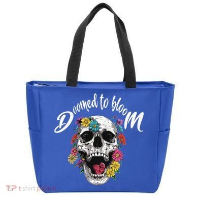 Doomed to Bloom Skull and Flowers Sobriety Tote Bag