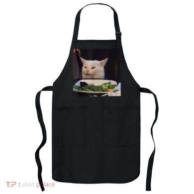 Dinner Table Cat Meme Funny Internet Yelling Confused Gift TShirt Apron