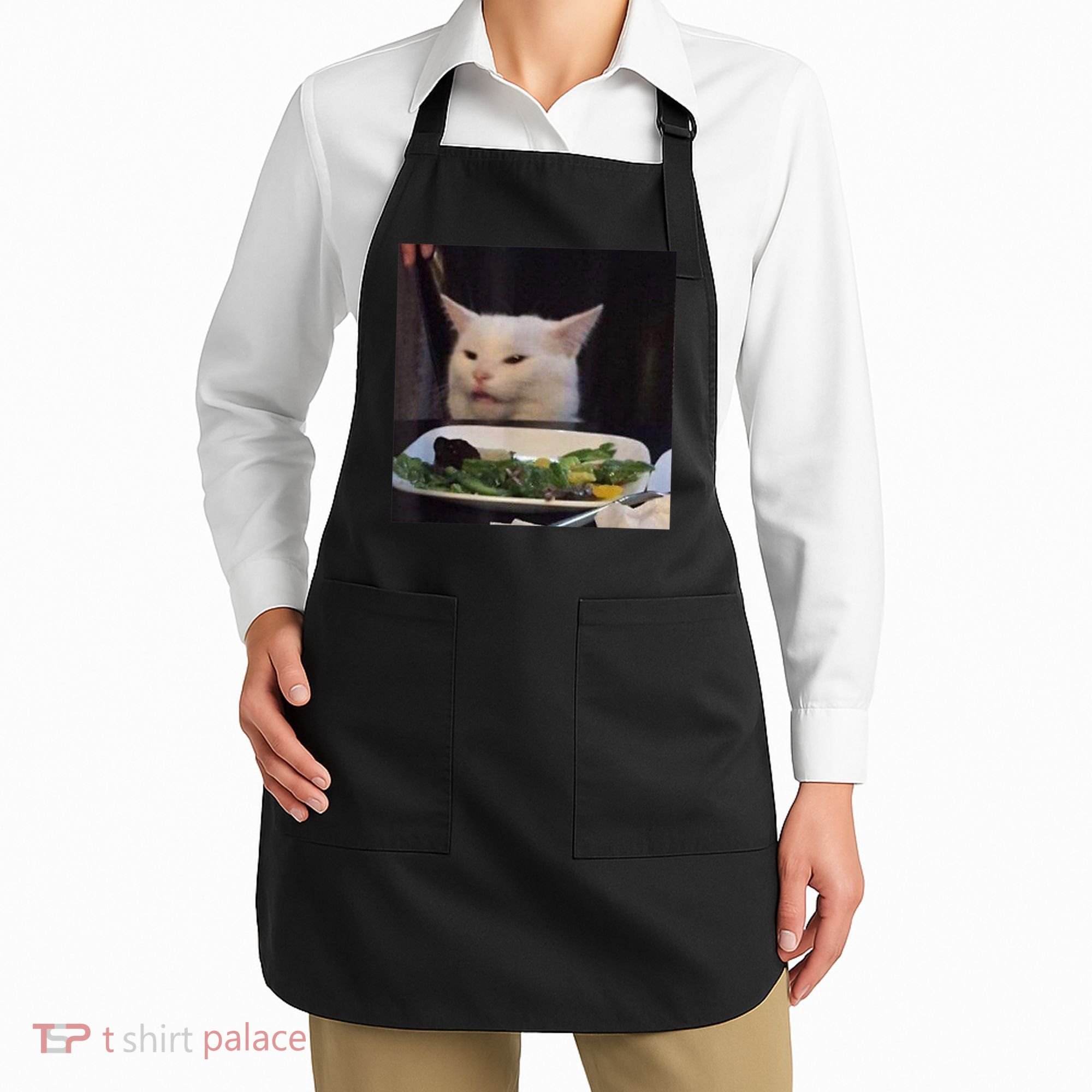 Dinner Table Cat Meme Funny Internet Yelling Confused Gift TShirt Apron