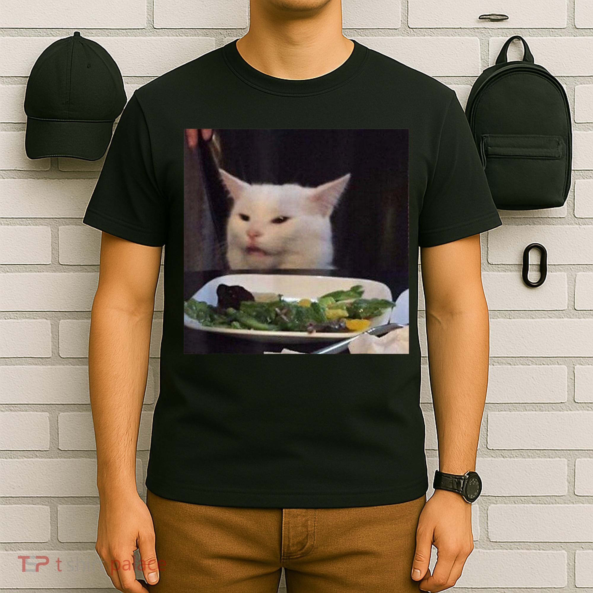 Dinner Table Cat Meme Funny Internet Yelling Confused Gift TShirt T-Shirt